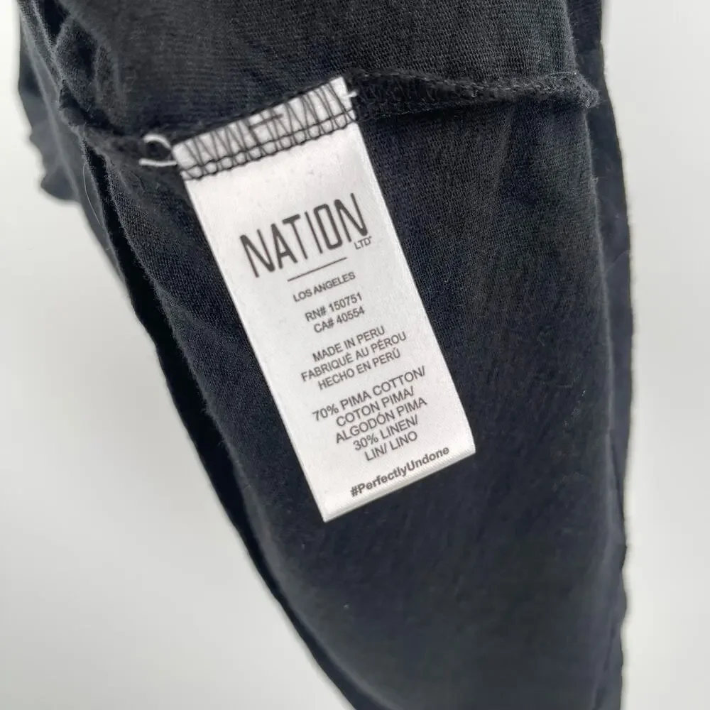 NATION LTD Dress Size Medium Elliot Ruffle Sleeve Black Pima Cotton Linen Blend - Picture 14 of 15